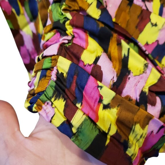 Brogger Multicolor Ruched Sleeve Blouse Colorful Art to Wear Artsy Boho Designer - Picture 6 of 16